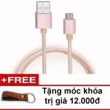 Bộ 1 Cáp sạc bọc dù cho điện thoại Android 1m (hồng) tặng móc khóa da