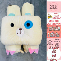 Bộ 1 gối nằm + 2 gối ôm nhung mềm mại cho bé sơ sinh