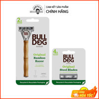 Bộ 1 hộp dao cạo râu và hộp 4 lưỡi cạo râu 5 lưỡi kép Bulldog Skincare Original Bamboo Razor tay cầm được làm bằng tre