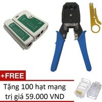 Bộ 1 Hộp test mạng đa năng RJ11/45 + 1 Kìm bấm mạng đa năng China OB-315 (Xanh) + Tặng 100 hạt mạng