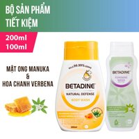 Bộ 1 Sữa tắm Betadine mật ong Manuka diệt 99.99% các mầm bệnh chai 200ml và 1 Dung dịch vệ sinh Betadine Xanh chai 100ml