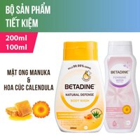 Bộ 1 Sữa tắm kháng khuẩn Betadine mật ong diệt 99.99% vi khuẩn chai 200ml và 1 Dung dịch vệ sinh Betadine Hồng chai 100ml