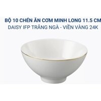 Bộ 10 bat Ăn Cơm Cao Cấp Minh Long 11.5 cm Daisy IFP Chỉ Vàng Trắng Ngà dùng trong gia đình, đãi khách hay tặng quà