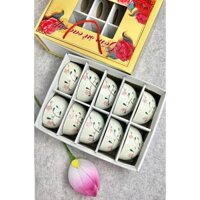 Bộ 10 Bát Ăn Cơm, Chén Sứ Chuẩn Gốm Sứ Bát Tràng Kèm Hộp Quà Tặng Hoạ Tiết Vẽ Tay Sẵn Nét Decor Xinh Yêu