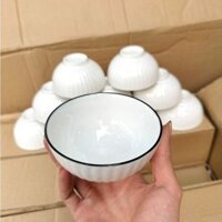 Bộ 10 bát ăn cơm gốm sứ cao cấp viền đen vân sọc sang trọn Chén viền miệng chén đen