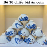 Bộ 10 bát ăn cơm hoa me xanh Set 10 chén ăn cơm gốm sứ cao cấp decor bàn ăn