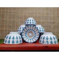 Bộ 10 bát ăn cơm sứ hoa văn Khổng Tước men Bát Tràng.(10 bát)