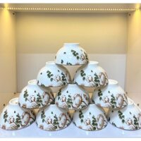 Bộ 10 bát chén ăn cơm gốm sứ bát tràng cao cấp hoa văn 4D sang trọng an toàn bù 100% , bao bù bể vỡ