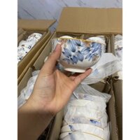 Bộ 10 bát chén ăn cơm gốm sứ cao cấp hoa văn 4D sang trọng viền miệng chén