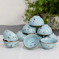 Bộ 10 bát cơm men Lam Ngọc vẽ hoa Anh Đào