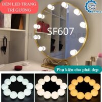 Bộ 10 bóng đèn led gắn gương bàn trang điểm, dán trang trí gương có 9 chế độ ánh sáng - 3 màu