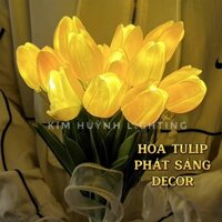 Bó 10 bông hoa Tulip phát sáng gắn đèn led hoa lụa giả kèm nơ xinh