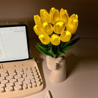 Bó 10 cành hoa tulip đèn led phát sáng hoa lụa giả kèm nơ xinh Decor trang trí nhà cửa (không kèm pin)
