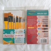 BỘ 10 CÂY CỌ VẼ MÀU ACRYLIC GIÁ RẺ (CỌ NHỌN, CỌ DẸT, CỌ XÒE, CỌ BẢN LỚN)