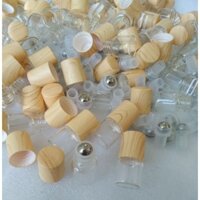 Bộ 10 chai thủy tinh trong suốt 1ml mini bi lăn thép cao cấp 2022 nắp vân gỗ đẹp dễ thương sang trọng dùng đựng nước hoa