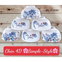 BỘ 10 CHÉN IN HOẠ TIẾT 4D SIMPLE STYLE - CHÉN SỨ NHẬP KHẨU KOREA STYLE - MS-4DS