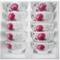 Bộ 10 Chén Ngọc Họa Tiết 3D Tráng Men Sang Trọng - Không Độc Hại - Hoa Văn Trang Nhã Bắt Mắt (Giao Mẫu Ngẫu Nhiên)