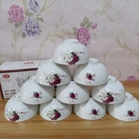Bộ 10 chén sứ Minh Châu loại 1, sứ cao cấp an toàn sức khỏe, bộ chén hoa số 7 và số 8