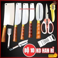 Bộ 10 dao bếp thép trắng không rỉ rèn thủ công sắc bén