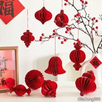 BỘ 10 Đèn Lồng Giấy Nhung Đỏ Đô TỔ ÔNG MIX SANG-XỊN Trang Trí Tết – Treo Cây Đào Mai – Trang Trí Nhà Cửa Tết 2026