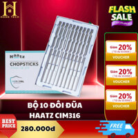 Bộ 10 đôi đũa HAATZ CIM316 inox 316L an toàn cho sức khoẻ, đầu đũa khắc laser chống trượt tiện ích