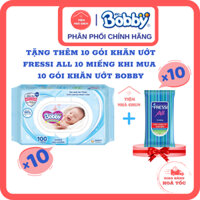 [Bộ 10 Gói 100 Miếng Khăn Ướt Bobby Xanh] Khăn Giấy Ướt Em Bé Bobby Care (Không Hương) - TIEMNHACHUN / TIỆM NHÀ CHUN
