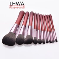 Bộ 10 Màu Đỏ Gỗ Tay Cầm LHWA Cọ Trang Điểm blusher Đường Viền Bột Dụng Cụ Làm Đẹp Phấn Mắt