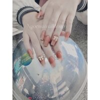 Bộ 10 móng giả, mẫu thạch hồng mix nơ