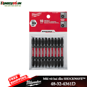 Bộ 10 mũi đầu vặn vít ngắn (PH2-65mm) Milwaukee 48-32-4361D