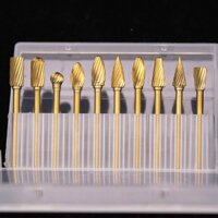 Bộ 10 mũi làm lũa hợp kim MẠ VÀNG ĐỒNG dùng làm bonsai, khắc gỗ lũa gắn máy khoan mài mini cốt 3mm (mũi đơn) [DCK-19.5]