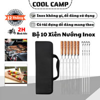 Bộ 10 Xiên Nướng BBQ Inox Không Gỉ Gấp Gọn Dễ Dàng Mang Theo, Xiên Nướng Camping Dã Ngoại, Cắm Trại.