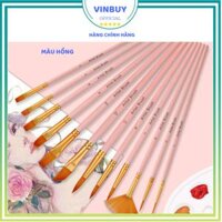 Bộ 12 Cây Cọ Vẽ Chuyên Dụng Cao Cấp VinBuy Để Vẽ Tranh Sơn Dầu, Màu Nước, Màu Acrylic, Hóa Trang Chuyên Nghiệp - Hồng