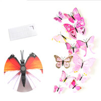 Bộ 12 con bướm cánh đơn 3D trang trí dán tường và tủ lạnh đế nam châm và băng dính cao cấp M1 - Hồng phấn