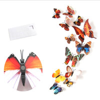 Bộ 12 con bướm cánh đơn 3D trang trí dán tường và tủ lạnh đế nam châm và băng dính cao cấp M1 - Nâu