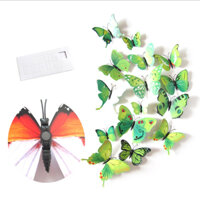 Bộ 12 con bướm cánh đơn 3D trang trí dán tường và tủ lạnh đế nam châm và băng dính cao cấp M1 - Xanh lá