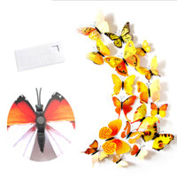 Bộ 12 con bướm cánh đơn 3D trang trí dán tường và tủ lạnh đế nam châm và băng dính cao cấp M1 - Vàng