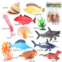 Bộ 12 đồ chơi Cá Biển Ốc Mực Hải Cẩu Cá Mập Cá Heo Ocean World Fish nhựa dẻo cho bé tắm hồ bơi