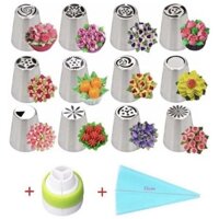 Bộ 12 đui bắt kem 3D kèm chốt + túi bắt kem