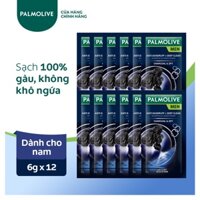 Bộ 12 gói dầu gội Palmolive Men có dầu xả dành cho nam làm sạch gàu từ than tre 6gx12