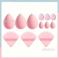 Bộ 12 miếng mút trang điểm đa năng gồm 3 miếng bông phấn phủ, 3 miếng đệm khí mini, 3 quả trứng làm đẹp và 3 miếng làm đẹp mini.pikalu