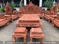 Bộ 12 món bàn ghế Rồng Đỉnh gỗ hương đỏ Lào hàng đục tay siêu đẳng cấp