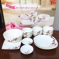 Bộ 12 món bát đĩa tô sứ Ceramic hoa đào