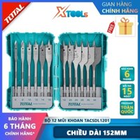 Bộ 12 mũi khoan gỗ đầu dẹp TOTAL TACSDL1201 bộ 12 mũi khoét gỗ đuôi cá Đuôi lục giác 1/4 ", Chiều dài 152mm, Size 6,8,10