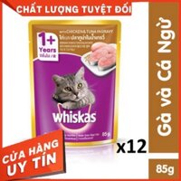 Bộ 12 túi thức ăn cho mèo Whiskas vị gà & cá ngừ 85g Của QuaQua