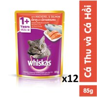 Bộ 12 túi thức ăn cho mèo Whiskas vị cá thu & cá hồi 85g LazadaMall