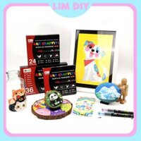 Bộ 12/24/36/48 màu acrylic brush marker lỏng, đầu cọ nhọn mềm vẽ được trên giấy, đá, thuỷ tinh, vải, gốm LIMDIY