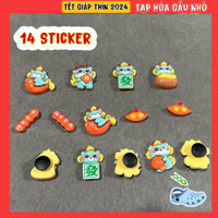 Bộ 14  Sticker, Charm 3D chủ đề Tết 2024 Giáp Thìn DIY gắn Dép CÁ SẤU Dép Sục, Cá Sấu - Mã 05