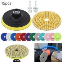 Bộ 15 miếng đánh bóng kim cương ướt / khô 4 inch dành cho máy mài máy đánh bóng / đá Granite / đá cẩm thạch / mặt bàn đá bê tông / đánh bóng thạch anh với miếng lót