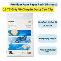 Bộ 15 tờ Giấy vẽ màu nước A4 cao cấp - loại mịn dùng được cho nhiều chất liệu mideer Premium Paint Paper Pad 15 sheets