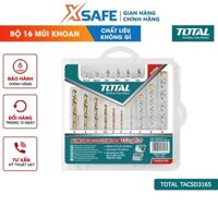 Bộ 16 mũi khoan bê tông và đầu bắn vít TOTAL TACSD3165 gồm 6 mũi khoan xoắn, 4 mũi khoan bê tông, 6 mũi siết vít